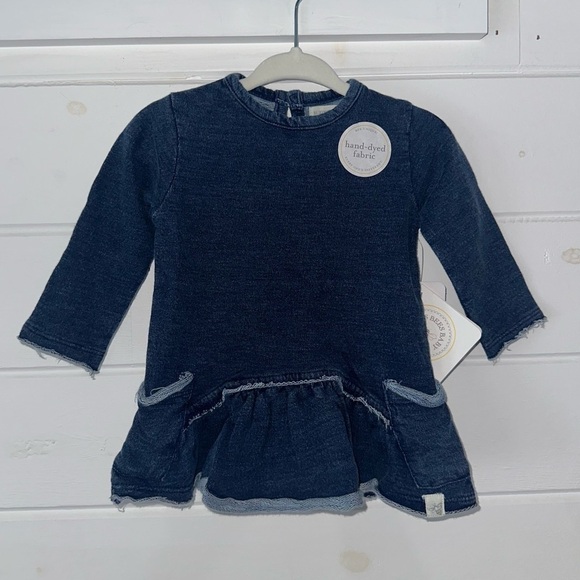 Burts Bees French Terry Knit Denim Wash Organic Cotton Super Soft Baby Dress NWT - Picture 2 of 13